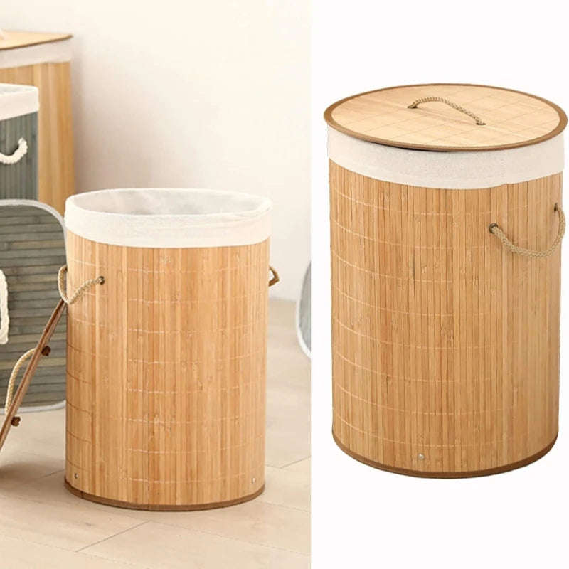 New Natural Bamboo Laundry Basket Portable Bamboo Laundry Hampers With Lid Laundry Hamper Storage Sundries Dirty Clothes Bin