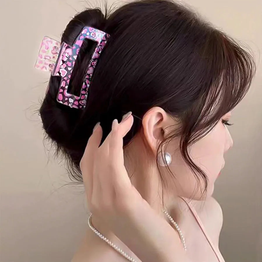 2-1PCS Transparent Flower Hair Clip, Heart Shape Banana Clip for Women, Non-Slip Strong Hold for Thick Thin Hair
