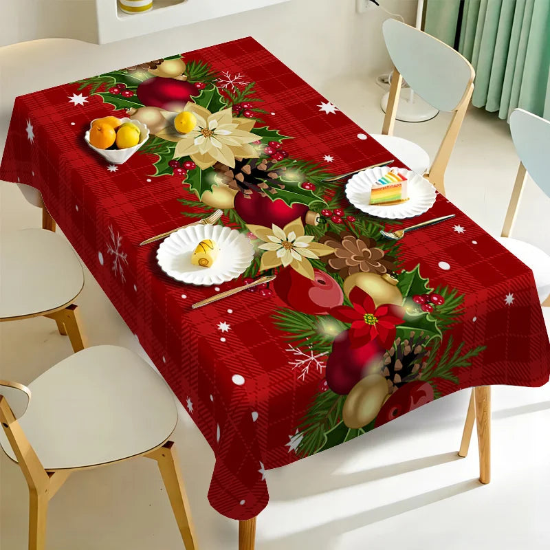 Tejesa Christmas Holly Berry Rectangle Tablecloth/ Holiday Party Decor Reusable Tablecloth for Table
