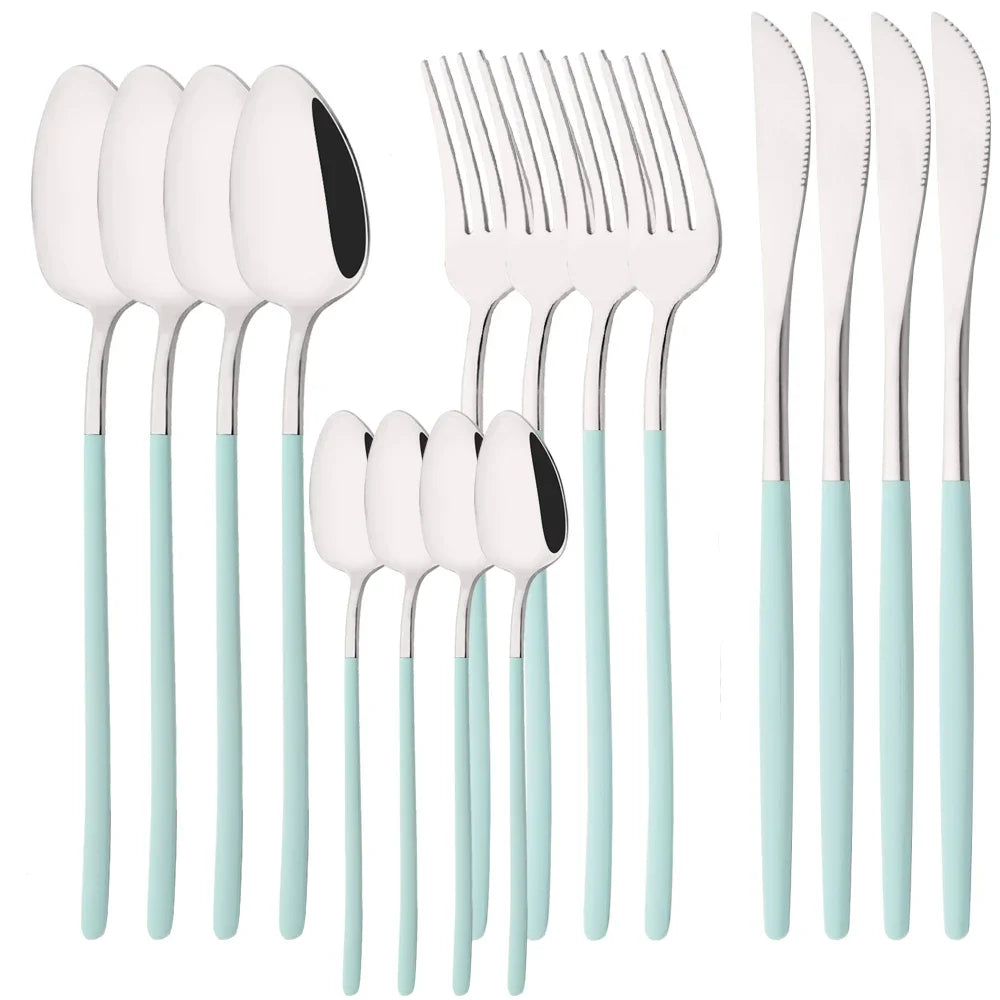 Hemasa 16Pcs Gold Dinnerware Stainless Steel Cutlery Set Knife Fork Tea Spoon Dinner Flatware Set Kitchen Silverware Tableware