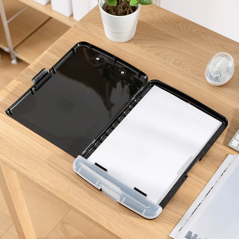 Hemasa Multifunctional file box a4 with pen slot transparent desktop file organizer box board clip plastic writing board