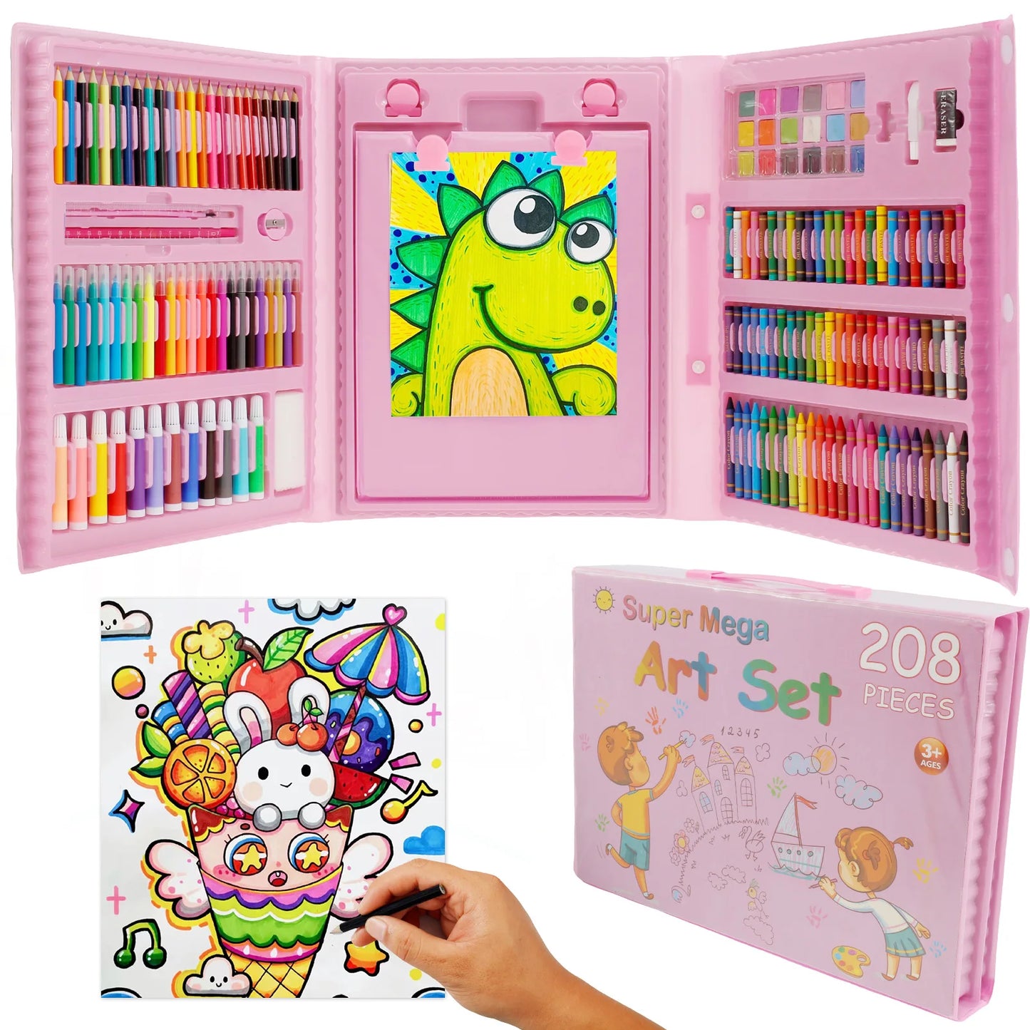 208Pcs Art Supplies Colorful Drawing Art Kit Non Toxic Painting Drawing Art Kit Safe Art Kit Cute Painting Kit for Kids Boys