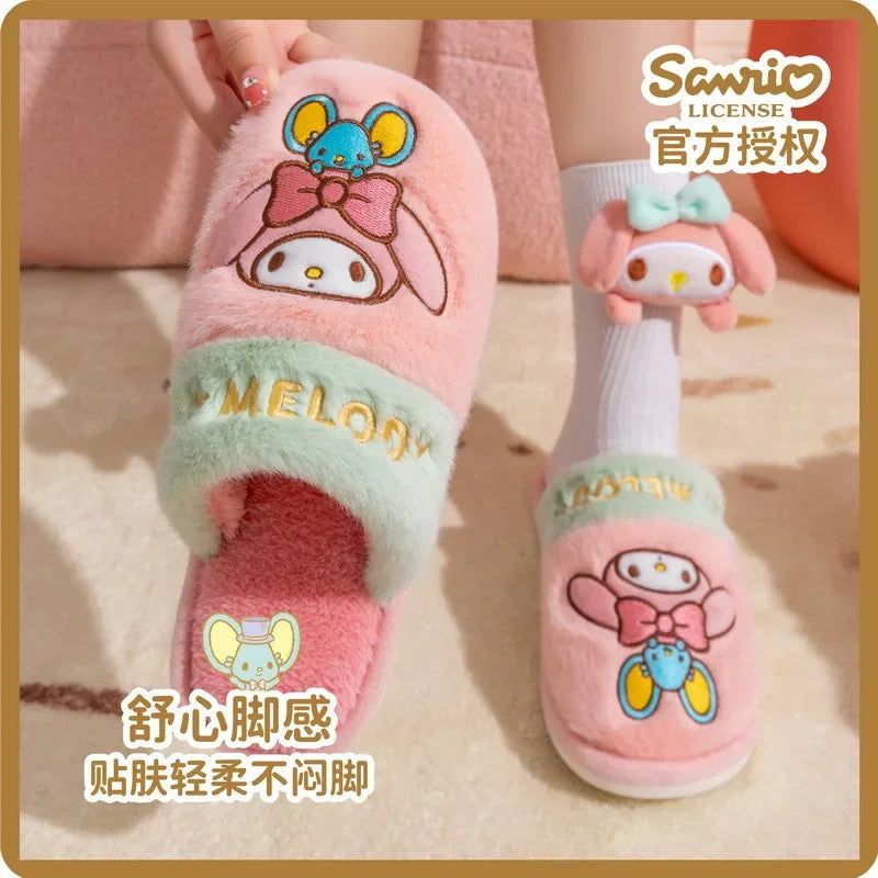 Hemasa Hello Kitty Plush Slippers   Warm Winter Indoor Slippers Flat Casual Non-slip Girl Christmas Gift