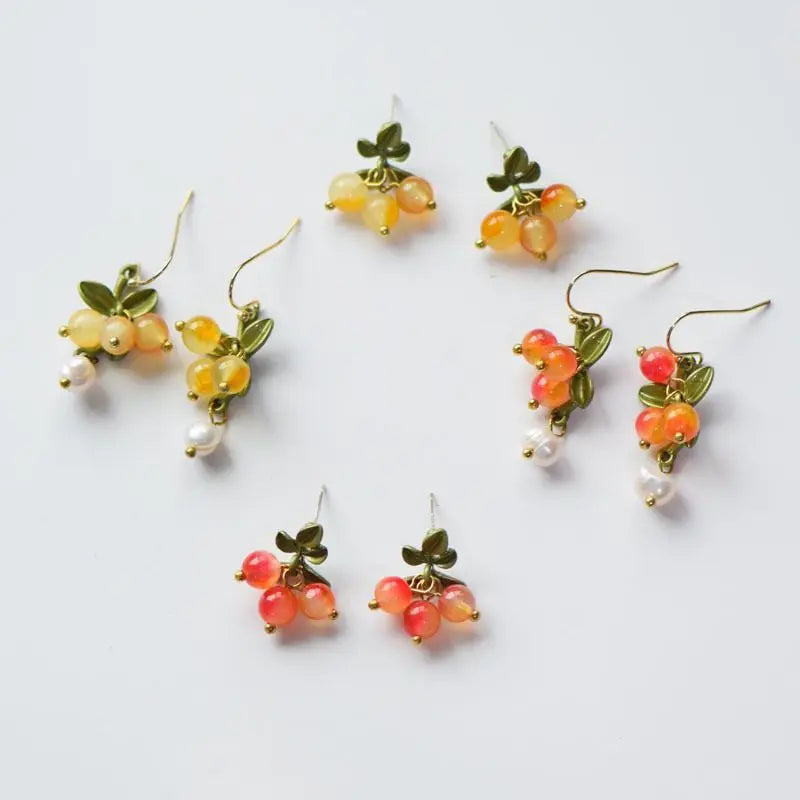 Unique Design Earring Cute Natural Stone Pearl Earrings Creative Flower With Leaf Earrings 2024 New Statement Jewelry Wholesale