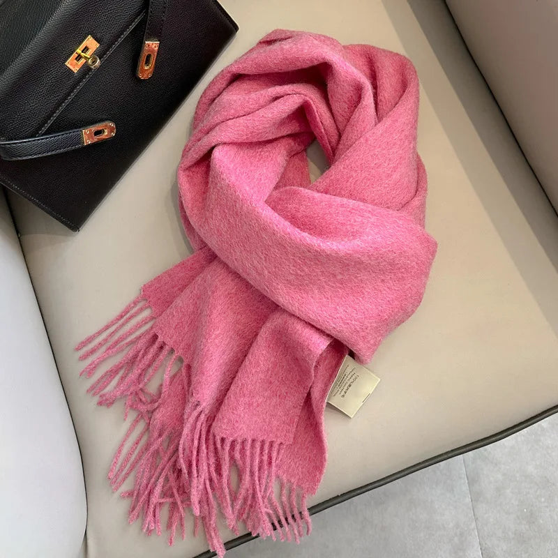China Red Pure Wool Scarf Women's Autumn and Winter Warm Mother Scarf Light Luxury High-end Fringed Shawl