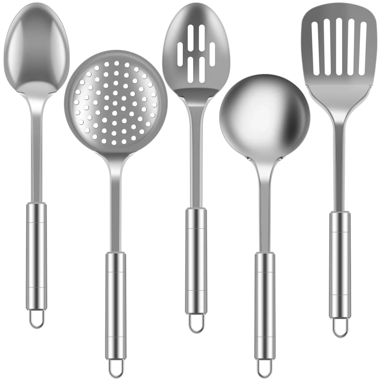 Tejesa 5Pcs Kitchen Cooking Utensils Set Stainless Steel Spoons Spatula Set with Ergonomic Handle Heavy-Duty Washable Spoons Utensils