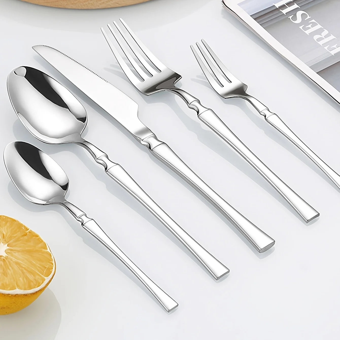 Tejesa 30 Piece Silverware Set for 6, Premium Stainless Steel Cutlery Set with Square Edge, Include Fork, Knife, Spoon, Mirror Finished