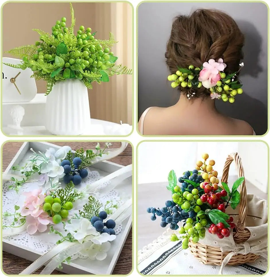 YeeNanee 10pcs Christmas Red Berries Stem Artificial Blueberry for DIY Crafts Xmas Home Party Table Centerpieces Vase Decoration