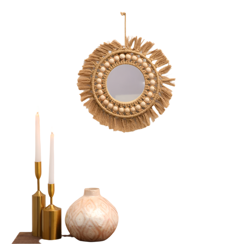 Hemasa Round Wall Mirrors Room Decor Handmade Macrame Decorative Hanging Mirror Living Room Bedroom Home Apartment Decoration