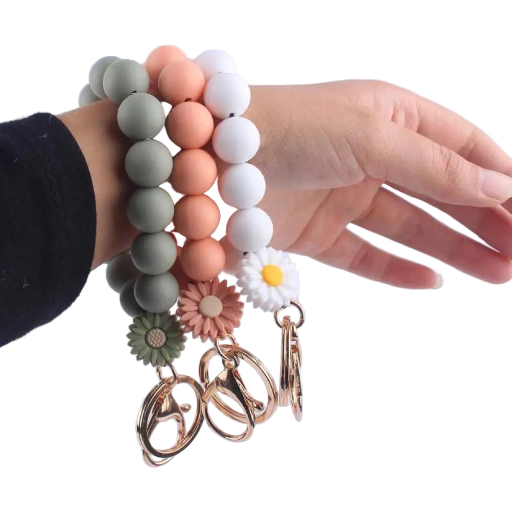 Hemasa Silicone Beads with Daisy  Flower  Keychain /Wristlet Keyring For Women /Girl Bag Car Key Chain