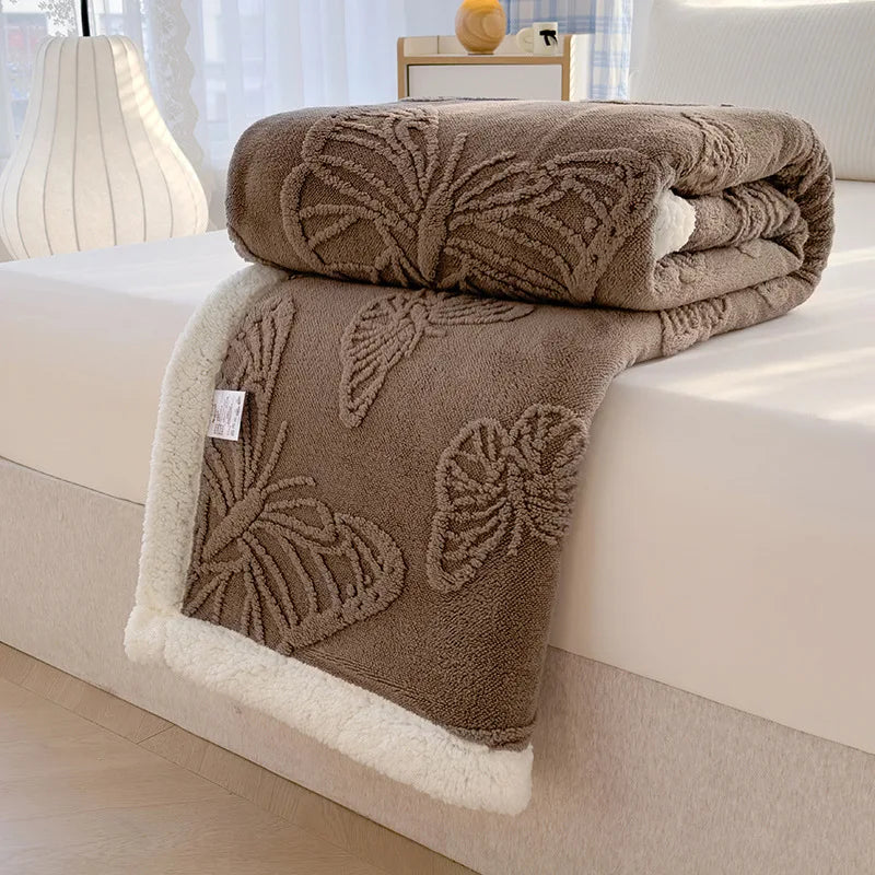Butterfly Jacquard Taf Fleece Blanket with Exquisite 3D Butterfly Thick Warm Faux Lambswool Autumn Winter Blankets for Bed Sofa