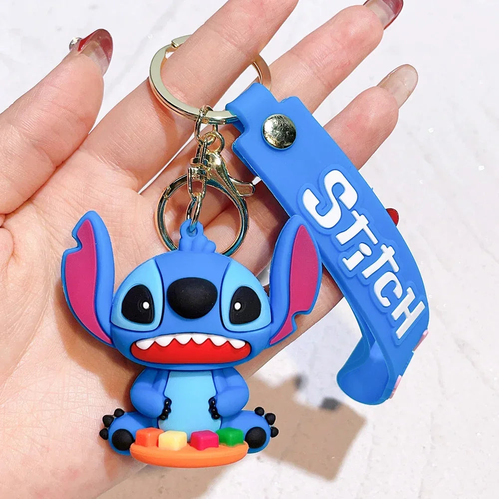 Disney Creative Cartoon 3D Silicone Stitch Pendant Keychain for Women Men Teens Backpack Bag Car Keys Accessories Gifts for Fans