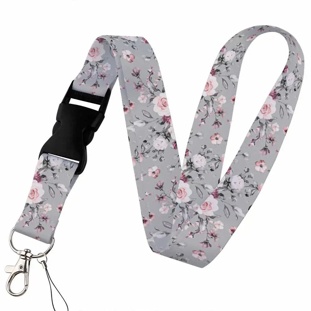 Tejesa Beautiful flower Lanyard Keys Chain Badge Holder ID Credit Card Pass Hang Rope Lariat Mobile Phone Charm Accessories Gifts