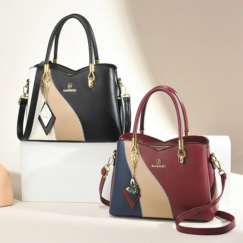 Hemasa  New Three Color Combination Women's Handbag Large Capacity Soft Leather Shoulder Bag