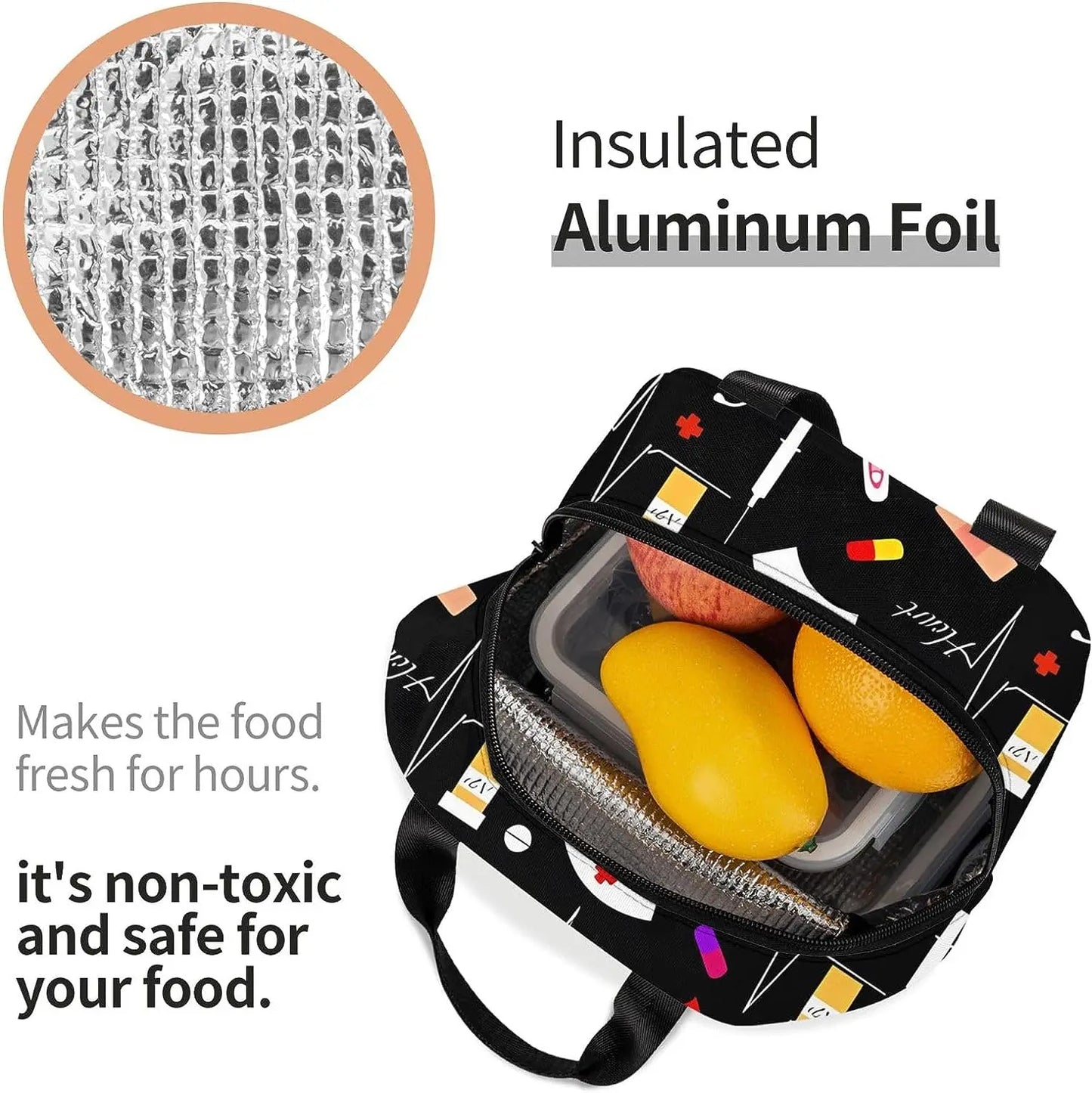 Hemasa Reusable Insulated Lunch Bag Leakproof Portable Lunch Box with Side Pocket for Work Picnic Travel