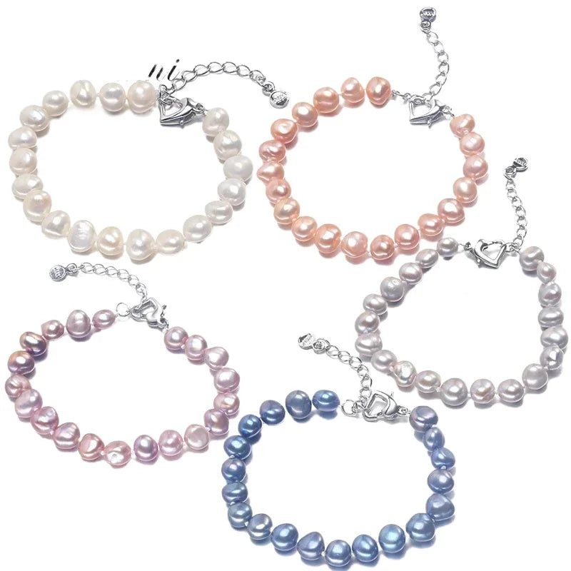 YWYC 5-6mm Heart Buckle Bracelet for Women Natural Freshwater Baroque Pearl 16-20cm Bracelets with Chain
