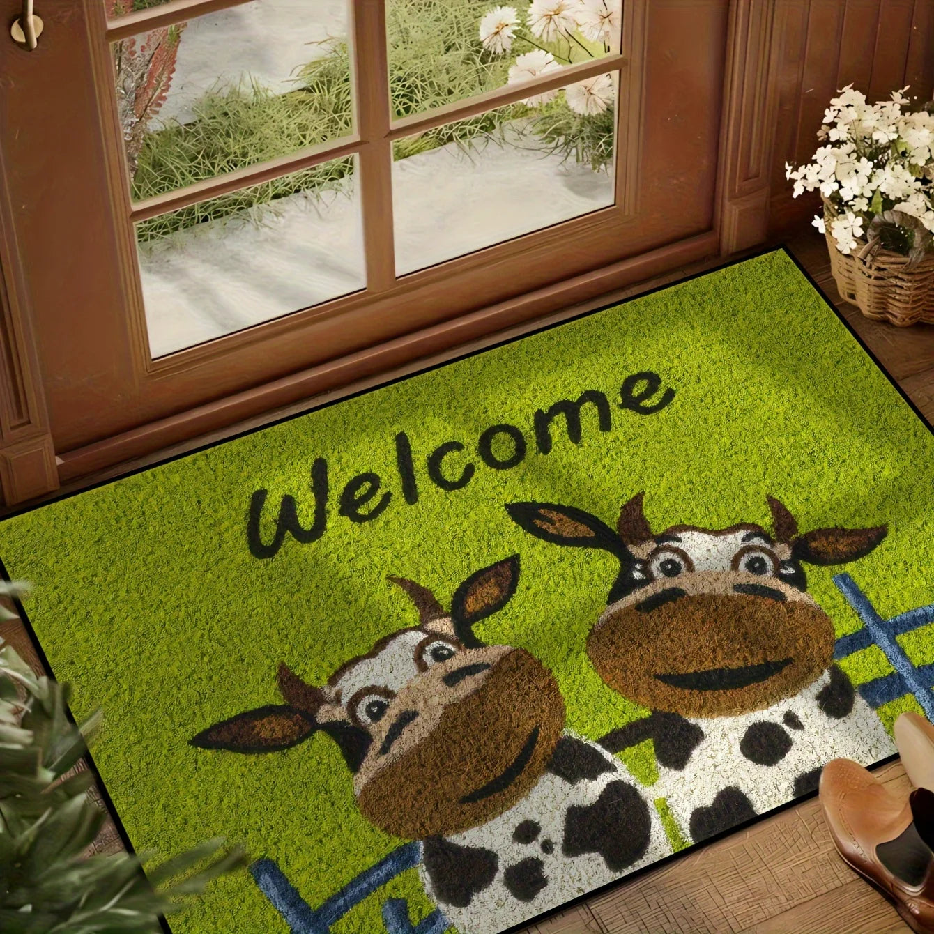 Tejesa  Small Chrysanthemum Carpet Cow Green Doormat /Welcome Mat Outdoor Carpet Rug For Bedroom Living Room Carpet Washable Home