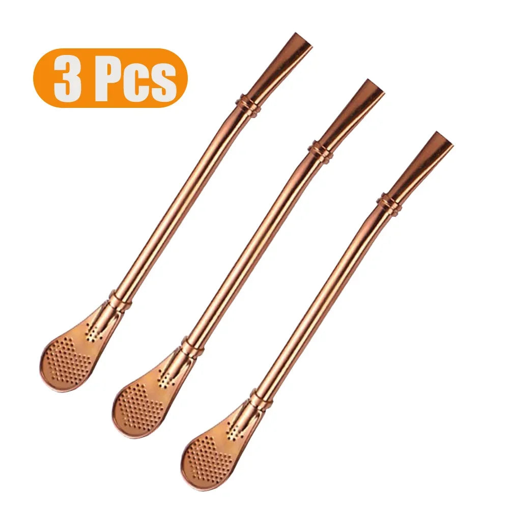 1-10Pcs 304 Stainless Steel Drinking Straw Spoon Tea Filter Reusable Bombilla Gourd Cocktail Straw Spoon Coffee Bar Accessory