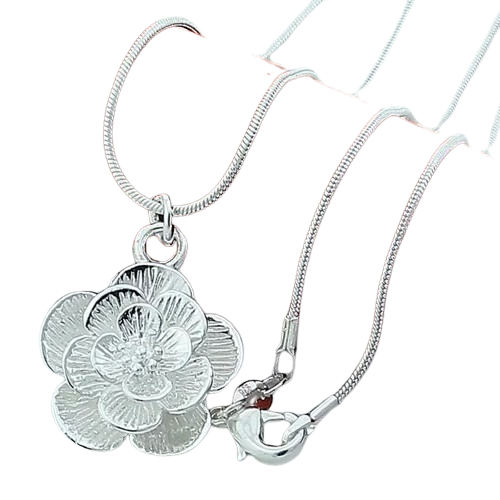 Hemasa 925 Sterling Silver Rose Flower Pendant  Snake Chain For Women