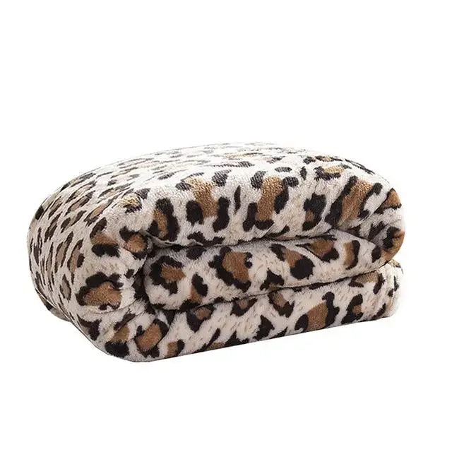 Super Soft Coral Fleece Flannel Blankets Leopard Stripe Printed Sofa Bed Bedspread Plaid Blankets