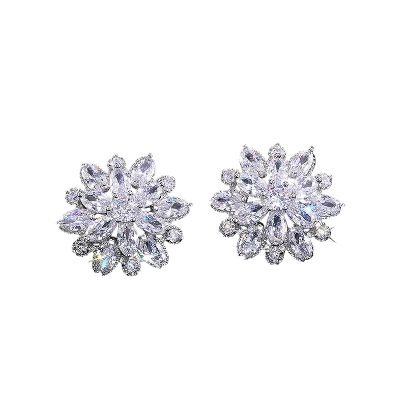Tejesa 925 Sterling Silver Gorgeous Big Flower Stud Earring for Women Wedding Engage Dance Party Noble Brilliant Zircon Stone Earrings