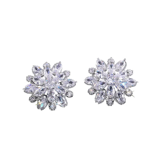 Tejesa 925 Sterling Silver Gorgeous Big Flower Stud Earring for Women Wedding Engage Dance Party Noble Brilliant Zircon Stone Earrings