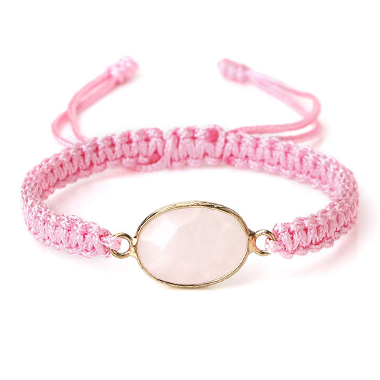 Pink Color Thread Chain Handmade Bracelets For Women Pink Crystal Oval Pendant Natural Stone Bracelets Femme New Fashion Jewelry