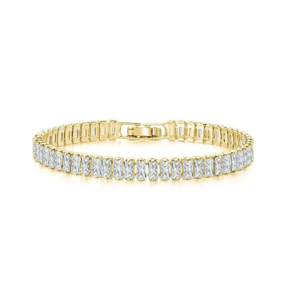 Classic 925 Sterling Silver Cubic Zirconia Square Shining Bracelet Luxury and Exquisite Couple Women's Engagement Jewelry Gift
