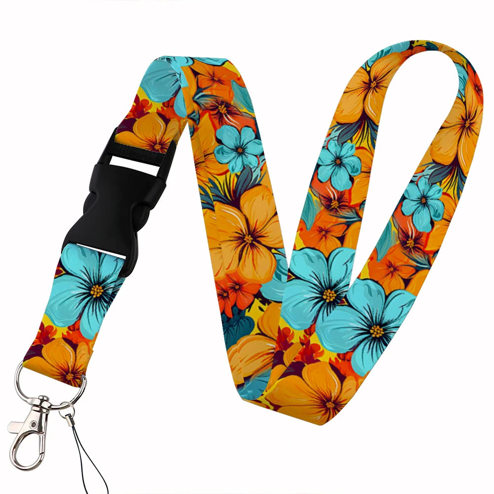 Tejesa Beautiful flower Lanyard Keys Chain Badge Holder ID Credit Card Pass Hang Rope Lariat Mobile Phone Charm Accessories Gifts
