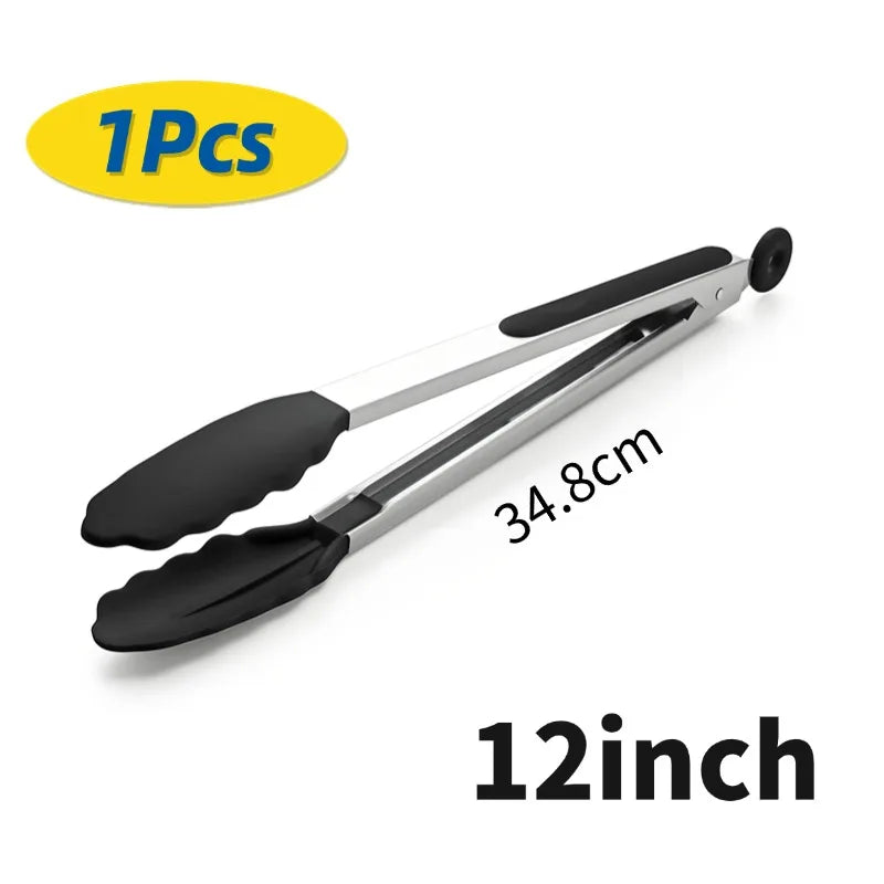 1/3Pcs Silicone Stainless Tong Steel Anti Scalding BBQ Food Tongs Non-Stick Resistant Barbecue Tongs Salad Tong 7/9/12inch