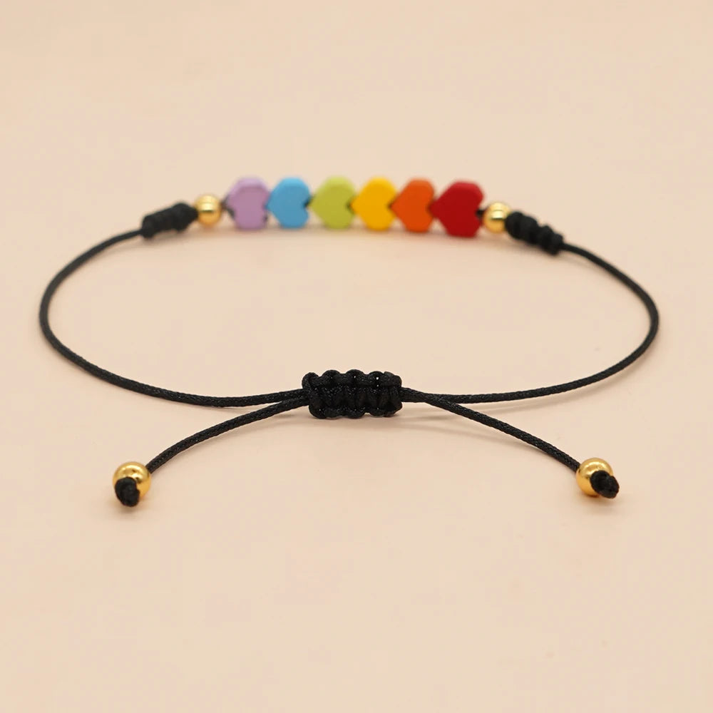 Tejesa Hematite Rainbow Beaded Heart Charm Bracelet For Women