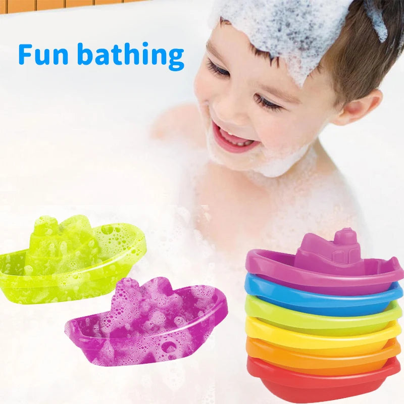 Hemas aStacking Cup Bath Toys for Kids Colorful Folding Boat Shape Tower Early Educational Baby Toys Swimming Pool Beach Toys Gifts