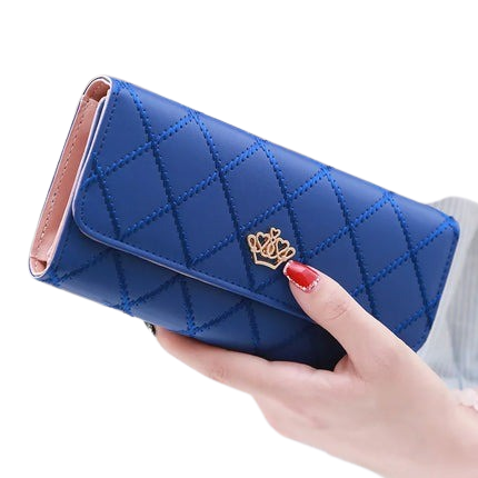 Hemasa Black Long Wallets for Women/ PU Leather Diamond Pattern Purse Card Holder Crown Buckle