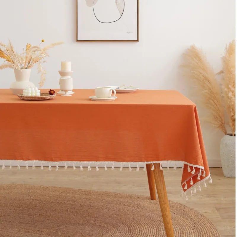 Hemasa Cotton Linen  with Tassel Rectangular Table Cloth