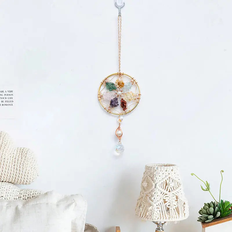 Suncatcher Crystal Hanging Car Ornament Handcraft Natural Raw Gemstone Flower Bird Butterfly Sun Catcher Home Decor Accessories
