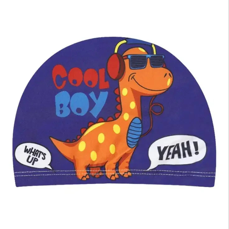 Hemasa Swimming Cap for Children Elastic Fabric Cute Cartoon for Long Hair Lovely Kids Protect Ears Swim Pool Hat for Boys Girls Swim