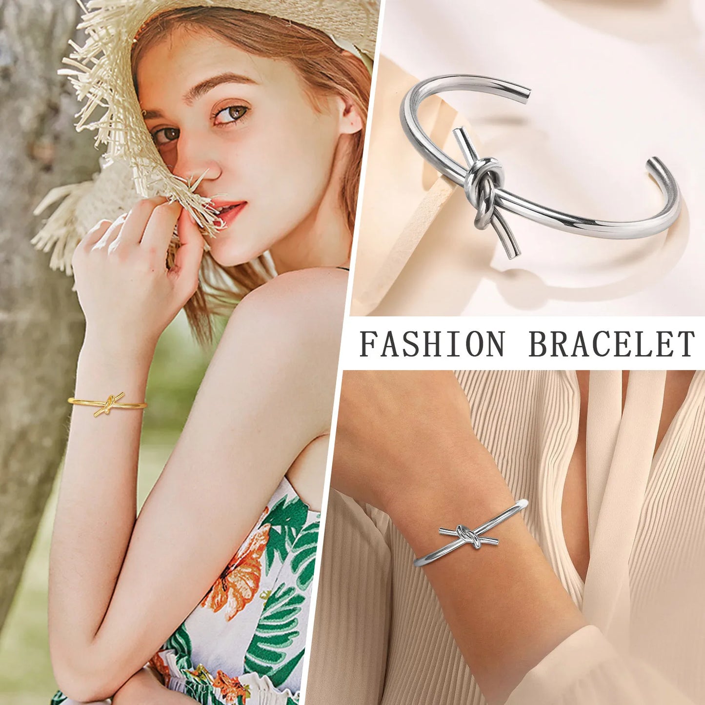 Open Knot Bracelets, Stainless Steel Cuff Bangle for Women, Minimalist Wrist Jewelry Gift