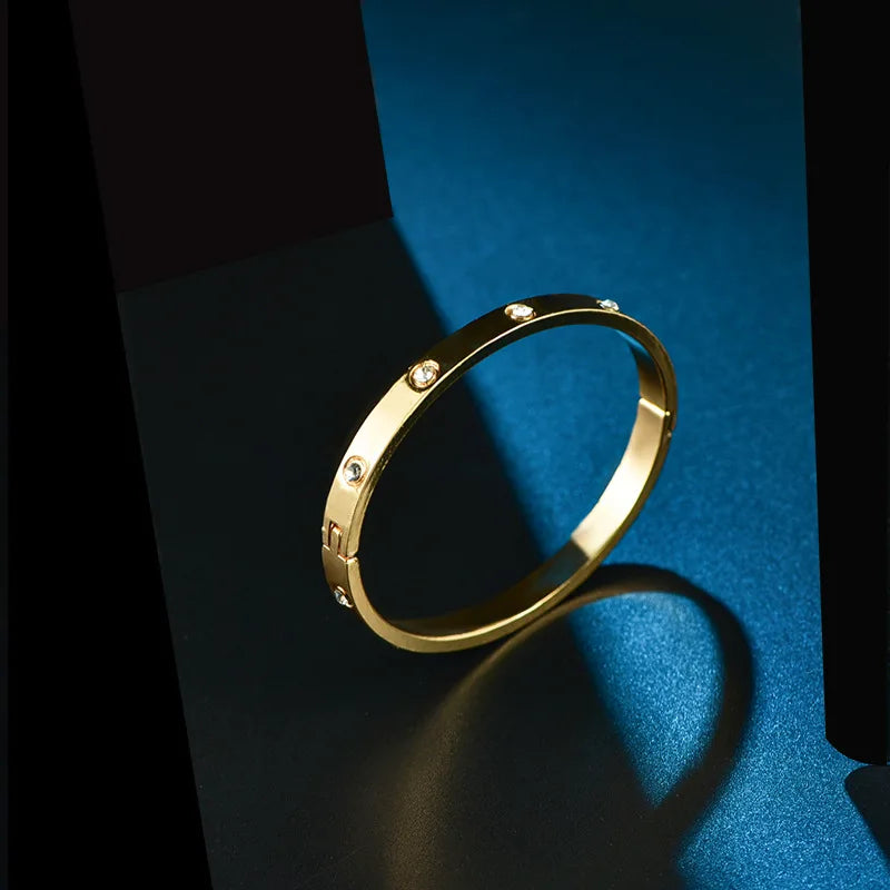 Hemasa  Stainless Steel Charming CZ Cuff Bangles for Women