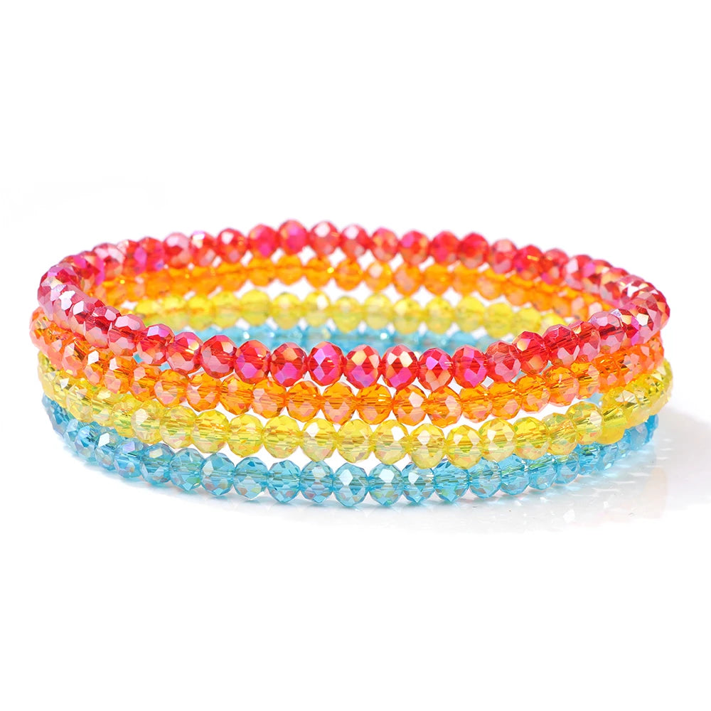Crystal Bracelet Shiny 4Pcs/Set Faceted Czech Austria Crystal Beads Bracelet Women Men Bangles Shiny Jewelry Fashion Party Y2K