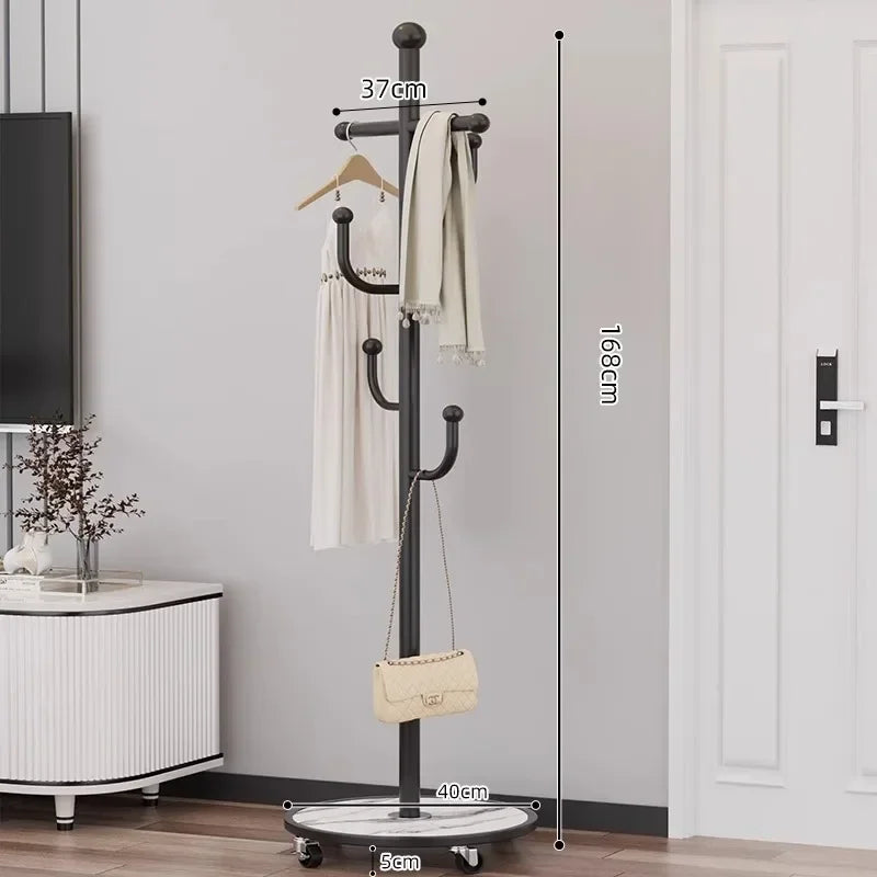 Standing Coat Rack with Basket, Entryway Coat Hanger Stand, Mobile Clothes Storage Rack with Wheels, Hallway