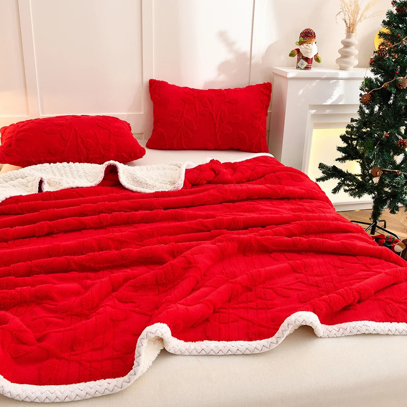 Tejesa Double Layer Taffeta Fleece Christmas Sofa Blanket French Style Jacquard Bed Throw Blankets Autumn Winter Warm Plush Bedspread