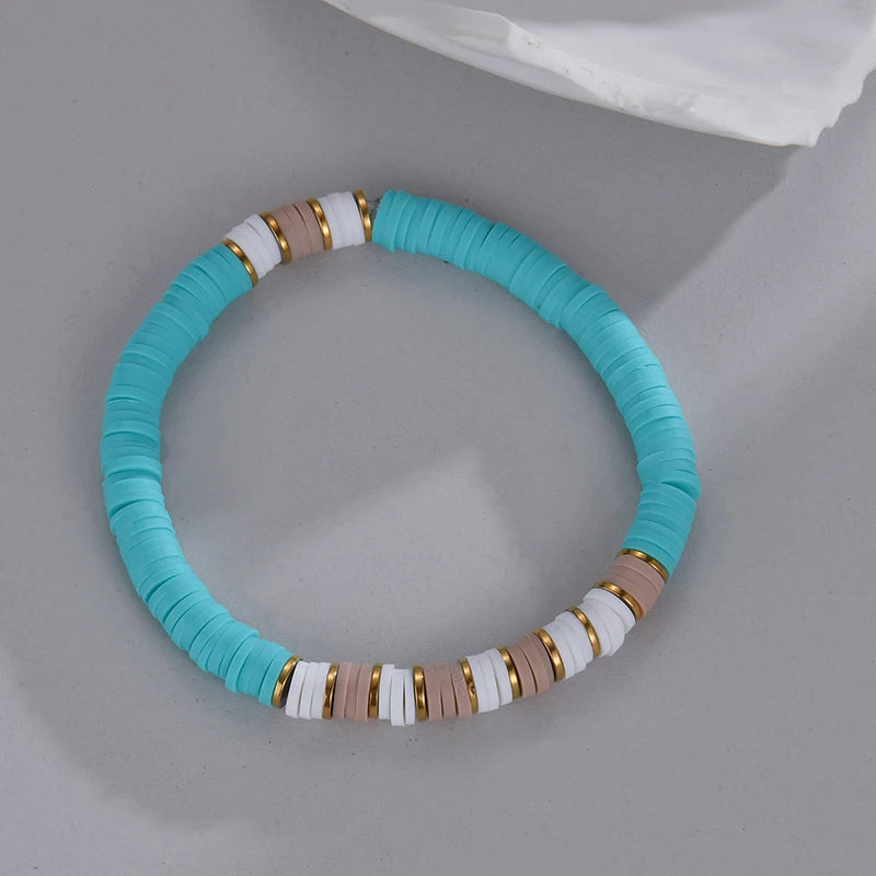 Bohemian Rainbow Polymer Clay For Women Fashion Handmade Surfer Choker Bracelet Stainless Steel Jewelry Chain Gift