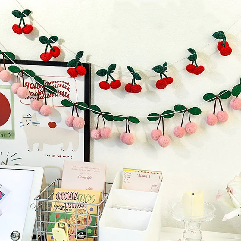 Hemasa Cherry Felt Ball Handmade Garland String Wall Hanging Ornaments Hair Ball Pendant Kids Room Shower Party