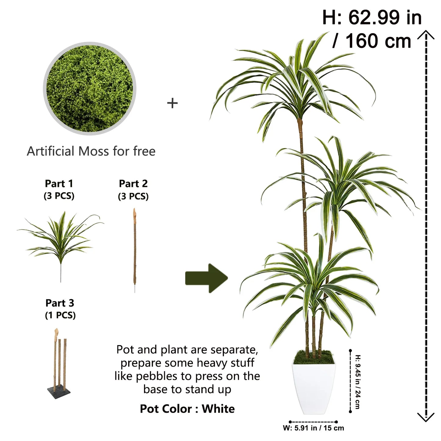 130-160CM Artificial plants Dracaena reflexa faux flower Indoor outdoor fake plant for home hotel wedding living room decoration