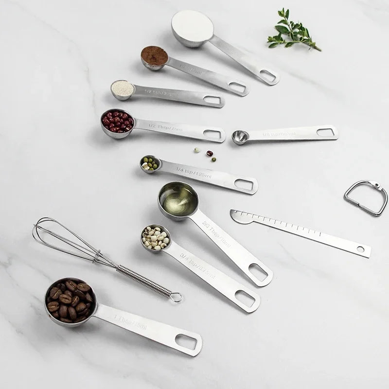 Tejesa 6/9/11Pcs Measuring Spoons Set Stainless Steel Seasoning Coffee Scoop Measuring Spoon With Scale Kitchen Baking Measuring Tools