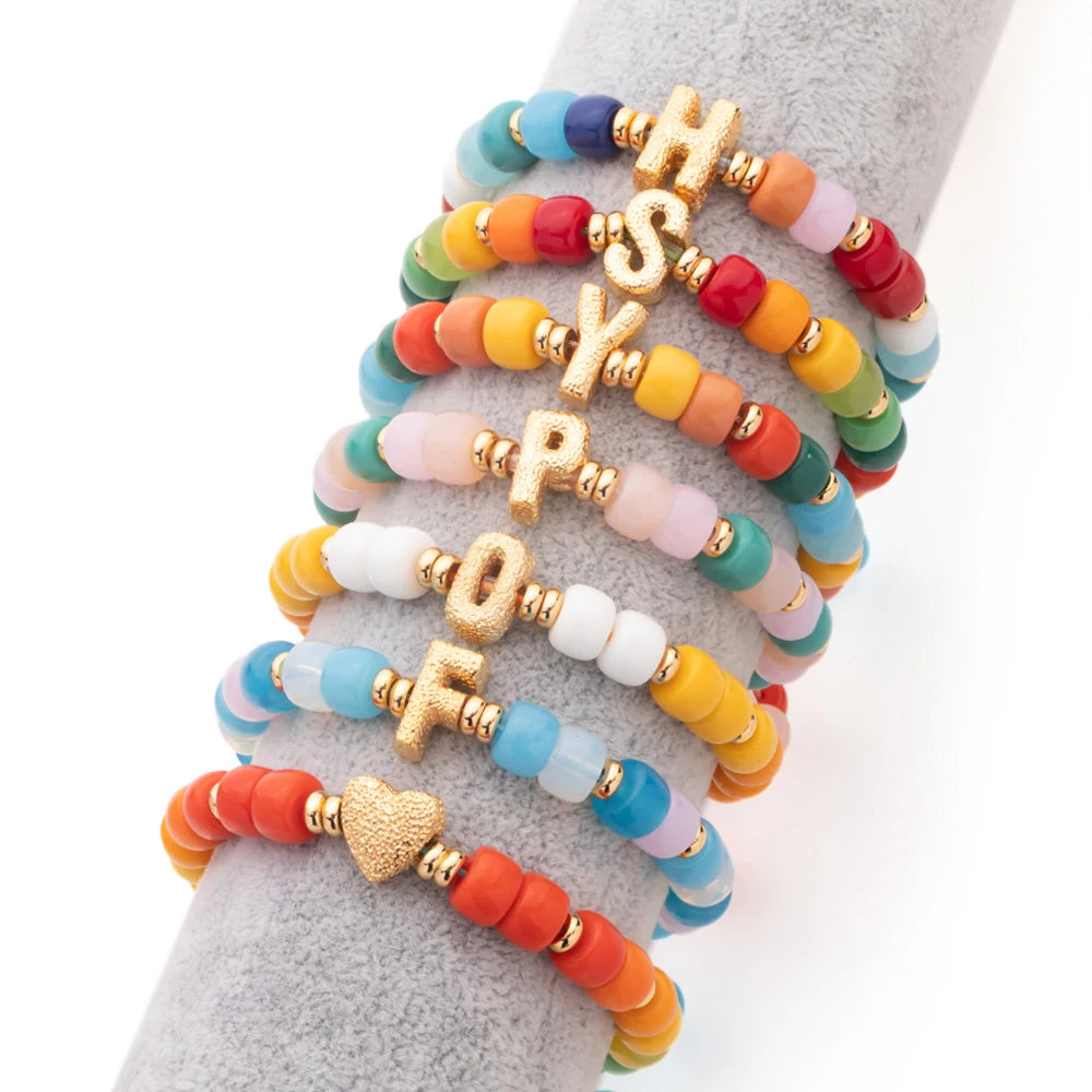 Tejesa Handmade  Colorful Glass Crystal Beads Braided Bracelets  with Heart Charms For Women