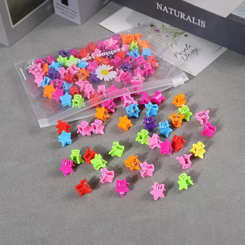 50pcs Girls Small Hair Claw Clips Colorful Plastic Clips Hairpin Flower Heart Mini Multi-Shape Hair Claw Kids Hair Accessories