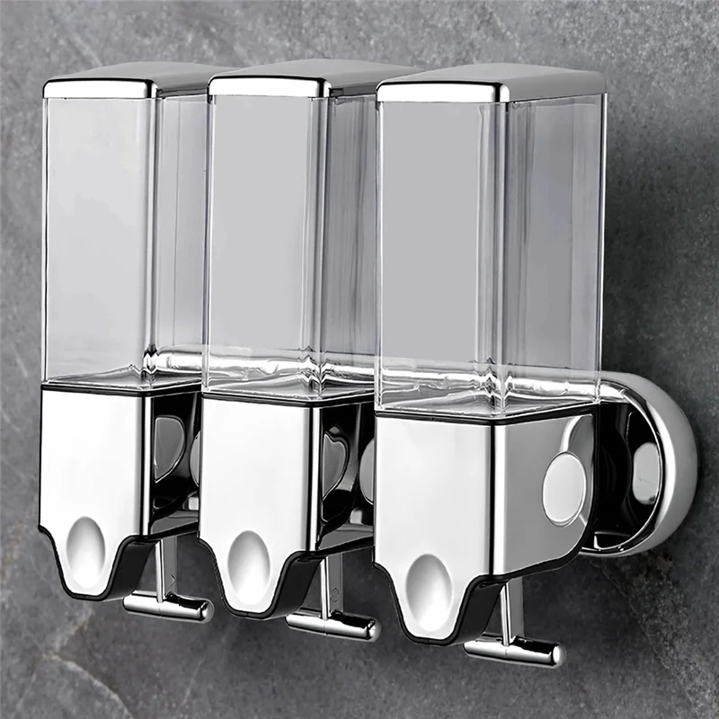 Hemasa 3In1 Chamber Wall Mounted Bathroom Shower Pump Dispenser And Organizer,Holds Shampoo, Shower Gel, For Bathroom Hotel