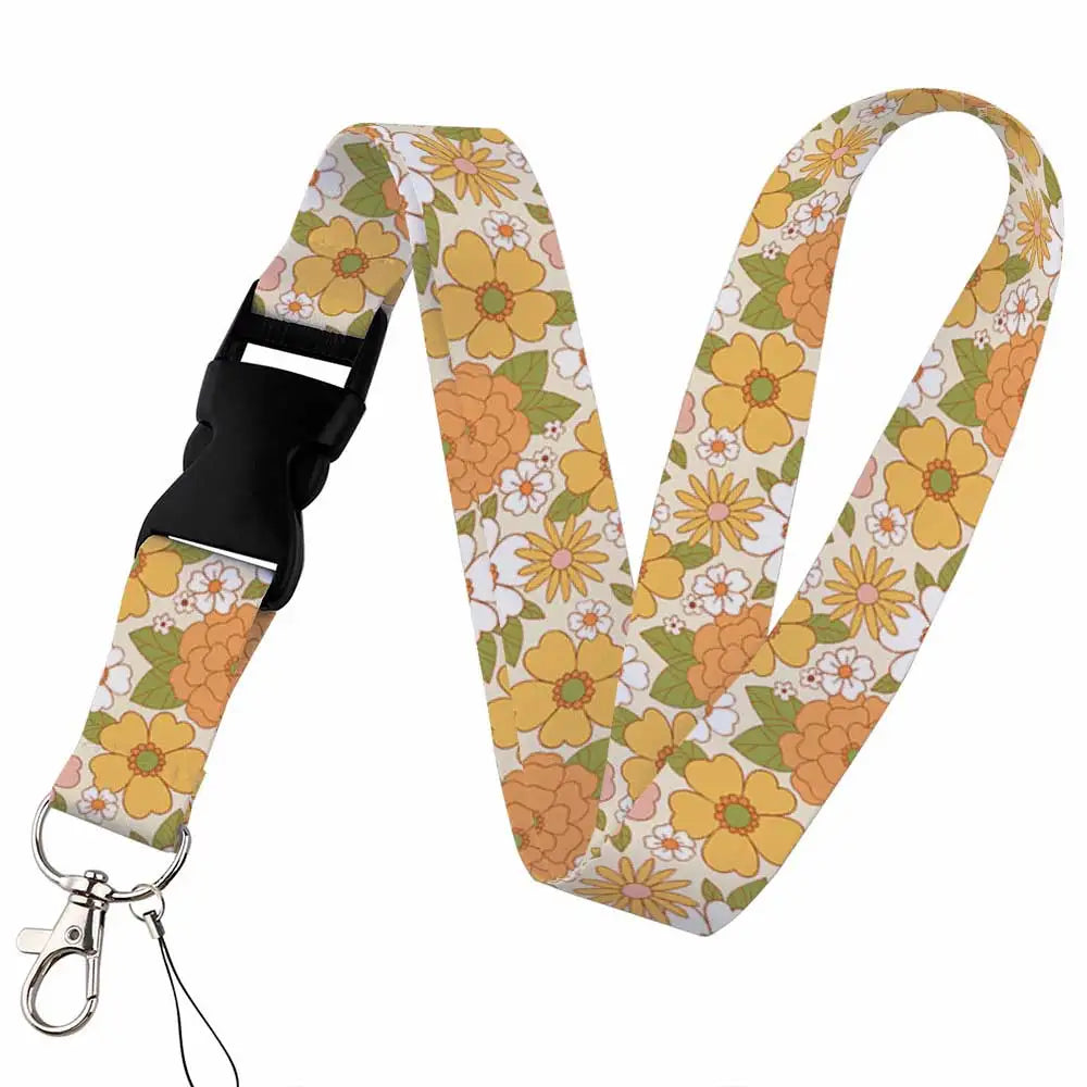 Tejesa Beautiful flower Lanyard Keys Chain Badge Holder ID Credit Card Pass Hang Rope Lariat Mobile Phone Charm Accessories Gifts