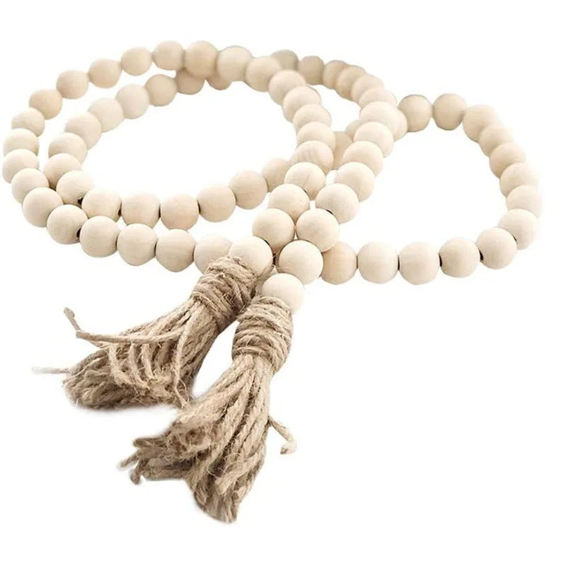 Wooden Beads Garland Farmhouse Wall Hanging Diy Handmade Garland Rattan Macrame Wall Hanging Bohemian Gift Tassels Decor Craft